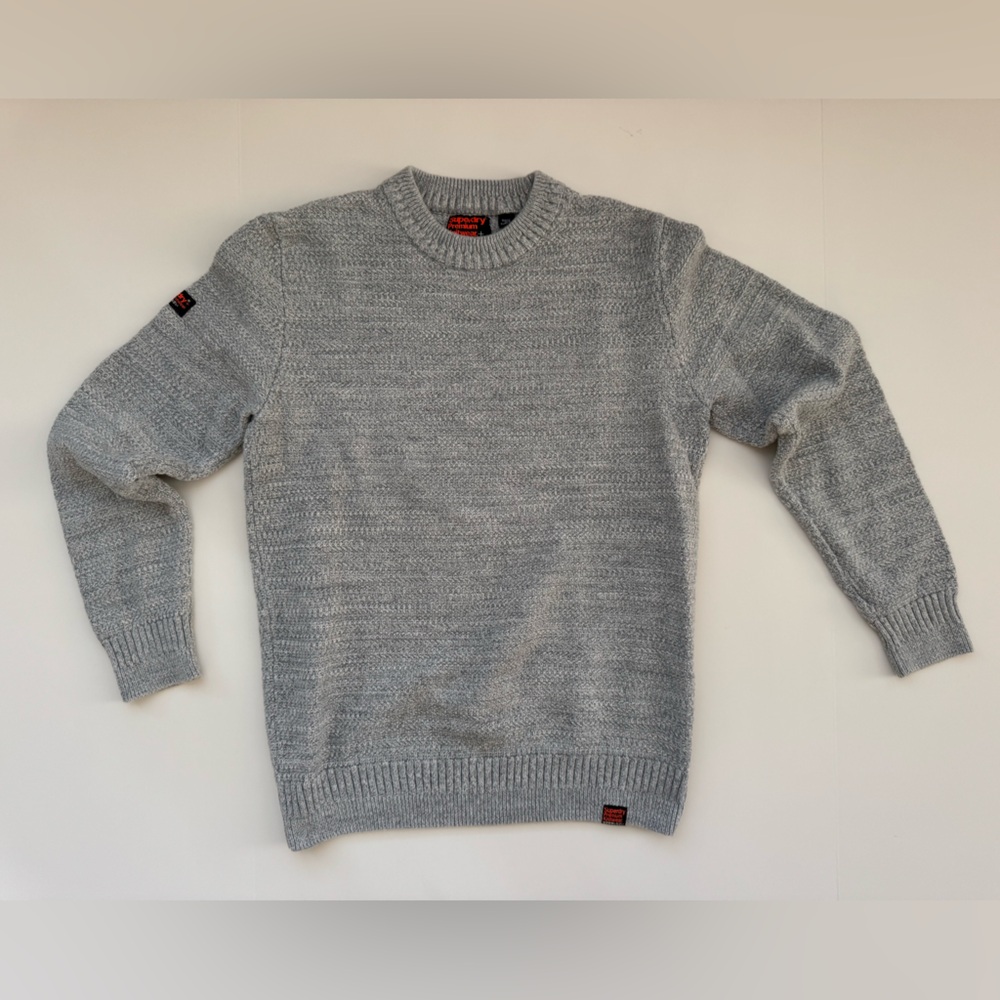 Superdry Premium Knitwear Crewneck Sweater – Gray Textured – Large
